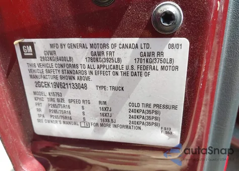 2002 Chevrolet Silverado 1500 Ls z USA, uszkodzony, nr VIN 2GCEK19V621133048